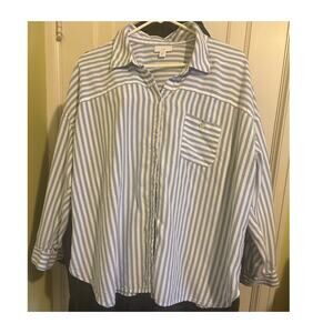 J Jill XL Blue White Striped Button Front Blouse Soft Casual Top
